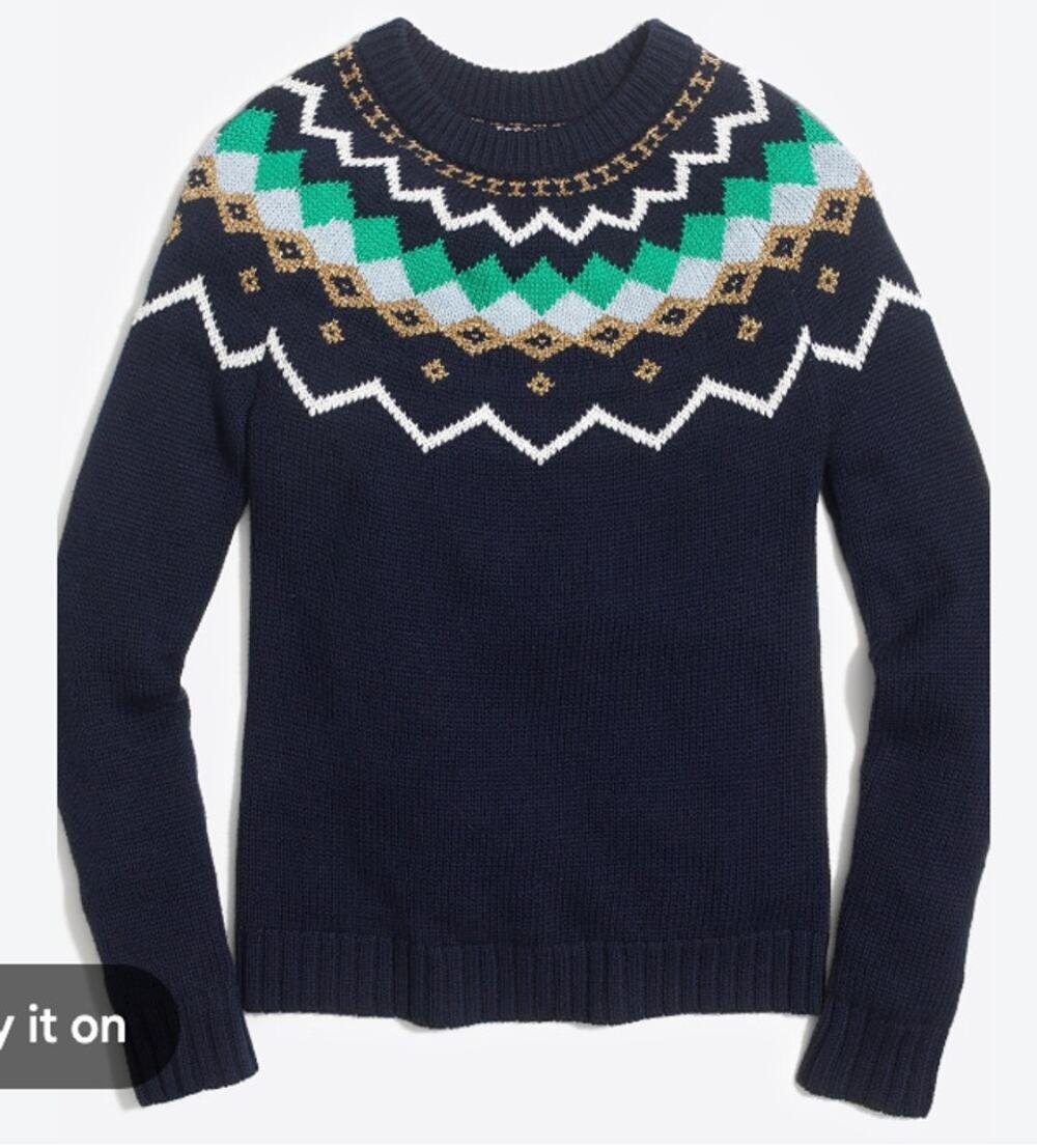 J.Crew Lurex Fair Isle Navy Knit Sweater Size S